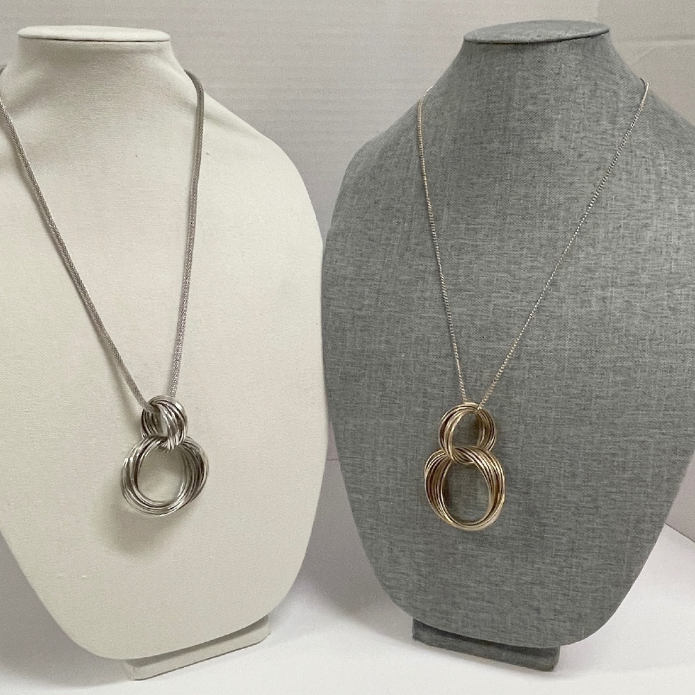 2 Vintage Necklaces Linked Ring Pendants Gold and Silver Tone